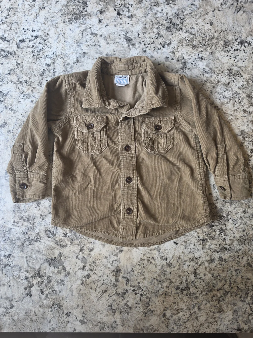 Vintage Y2K Old Navy Tan Corduroy Long Sleeve Shirt - 18-24 Months